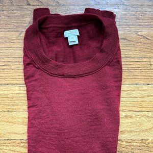 J.Crew deep red crewneck merino sweater, 3/4 length sleeves, size XS